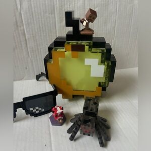 Lot Of 6 Retired Minecraft Light Up Apple, Mini Figures, Creeper Bronzer, Spider